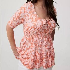 Torrid Tie Front Babydoll Top Floral Size 1X